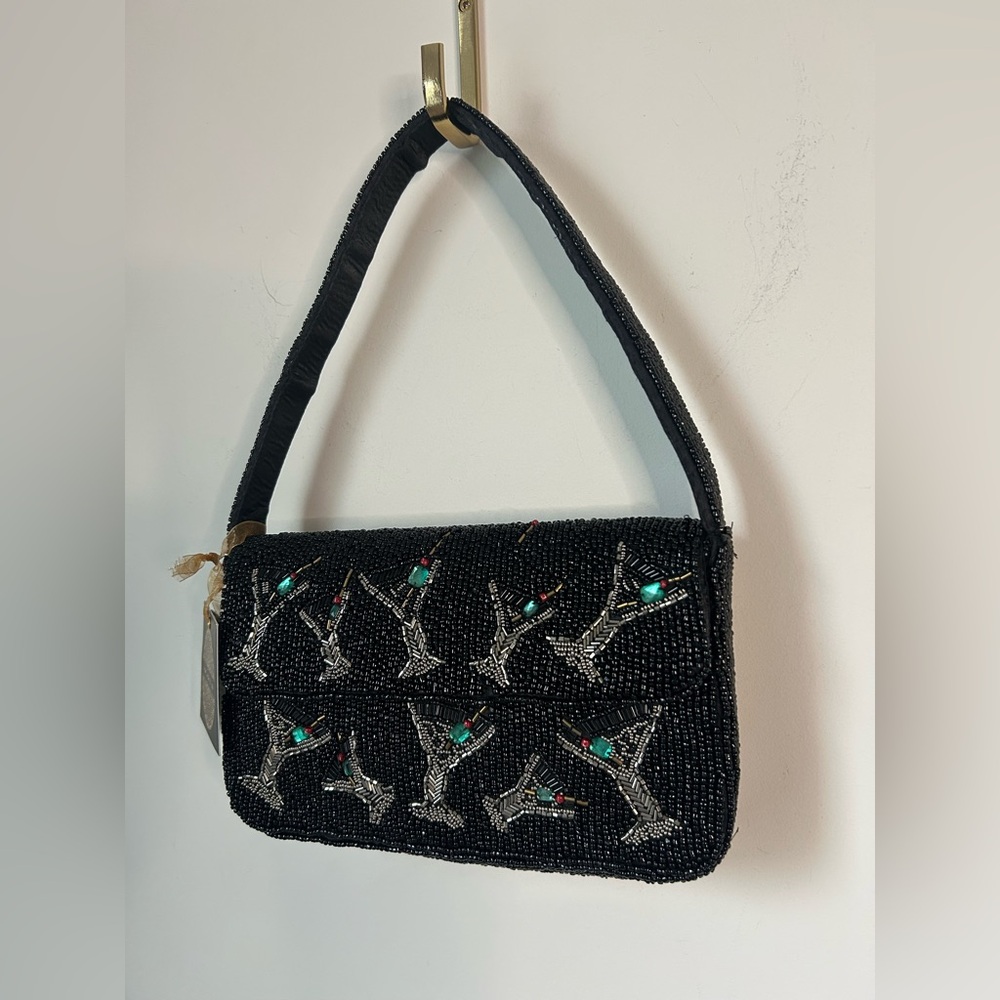 Viral Beaded Olive Martini Black shoulder Bag